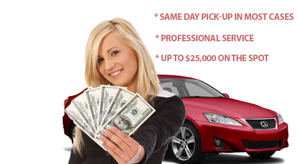 Showing Lady With Money In Hand In Front of Old Car With Company Highlights